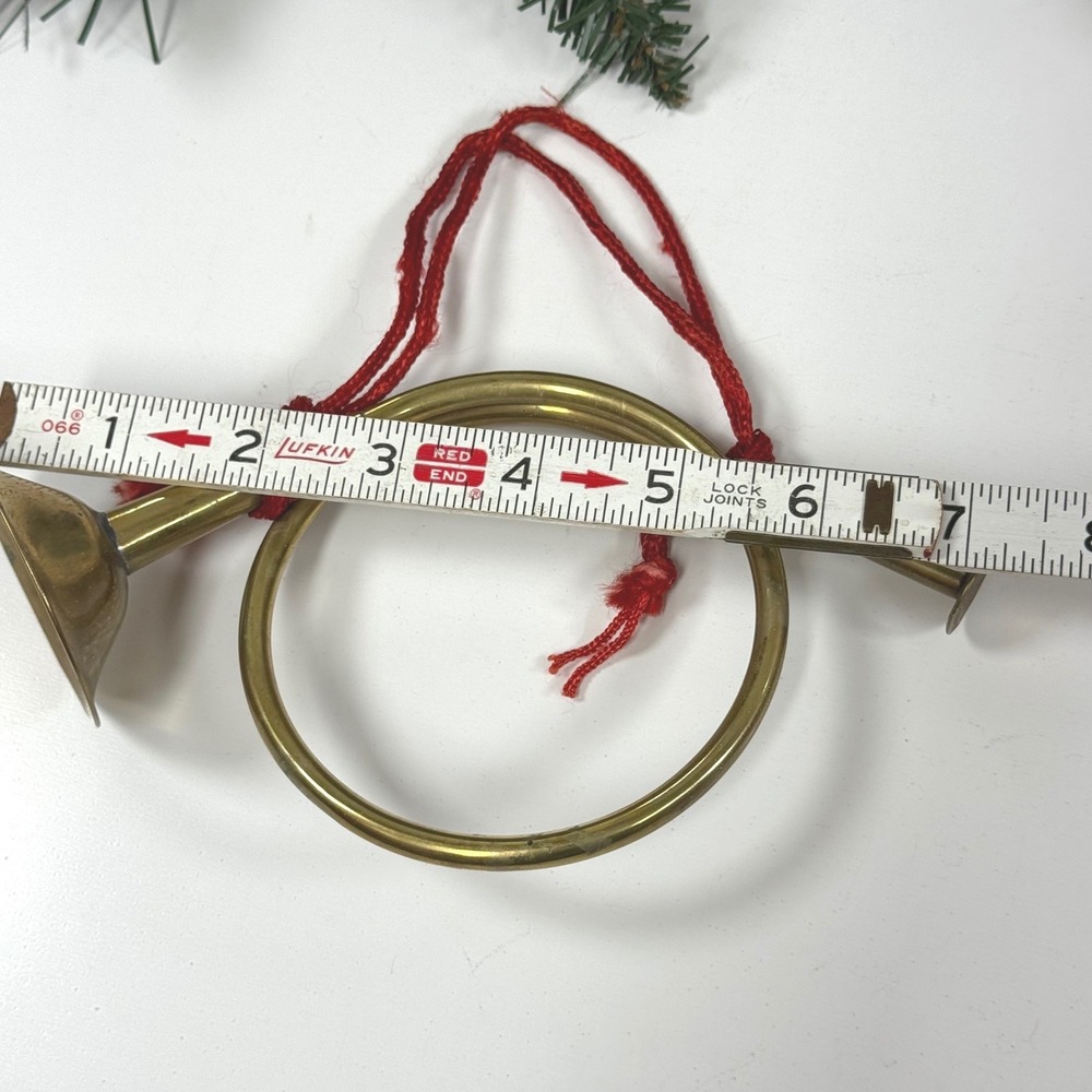 Vintage Brass Horn Christmas Ornaments Set of 2 French Horn Trumpet Musical - Picture 4 of 7